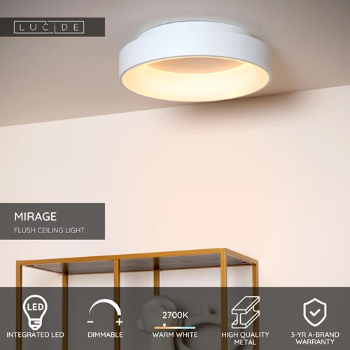 Lucide MIRAGE - Flush ceiling light - Ø 45 cm - LED Dim. - 1x33W 2700K - White - USP